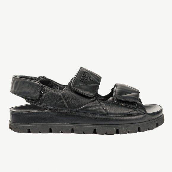 Prada Black Quilted Lamb Leather Sandals - Picture 2 of 12
